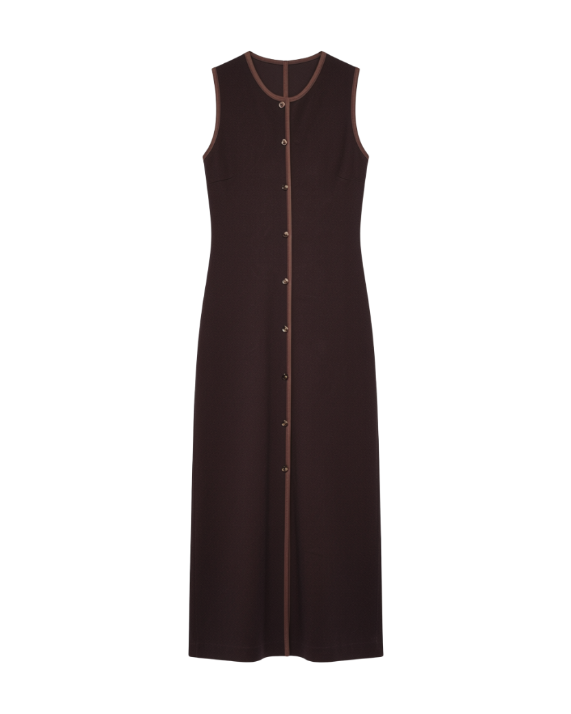 long knit brown sleeveless dress