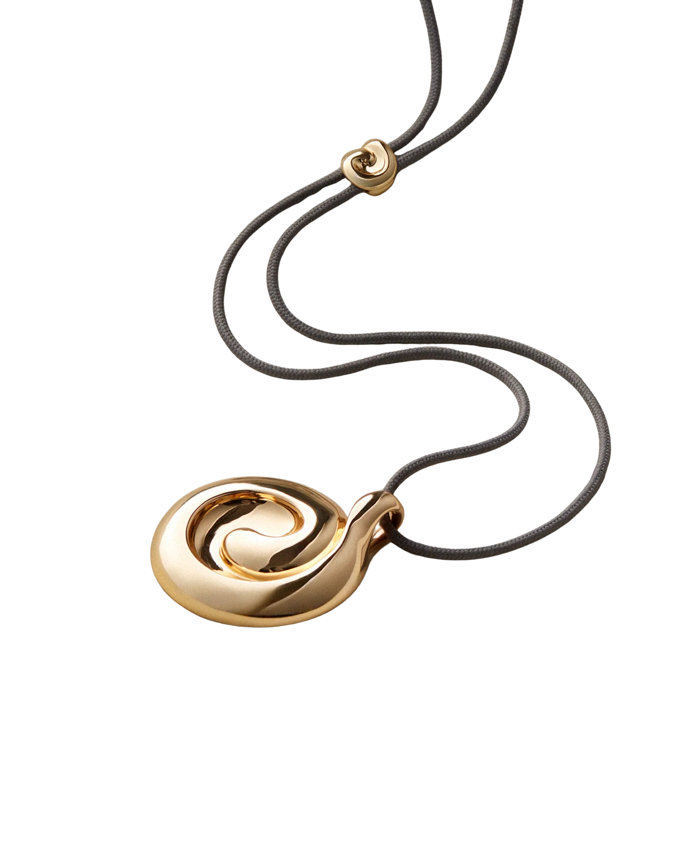 black rope necklace with a large gold pendant