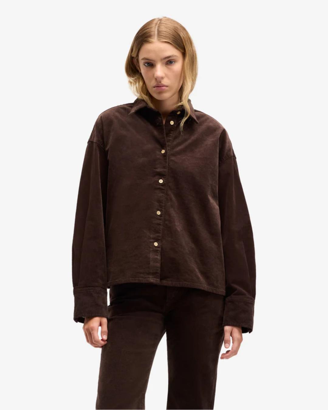 brown corduroy button up shirt