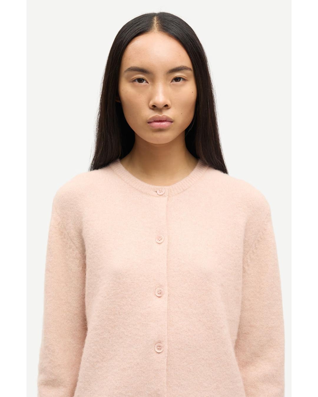 button up cardigan in a light pink