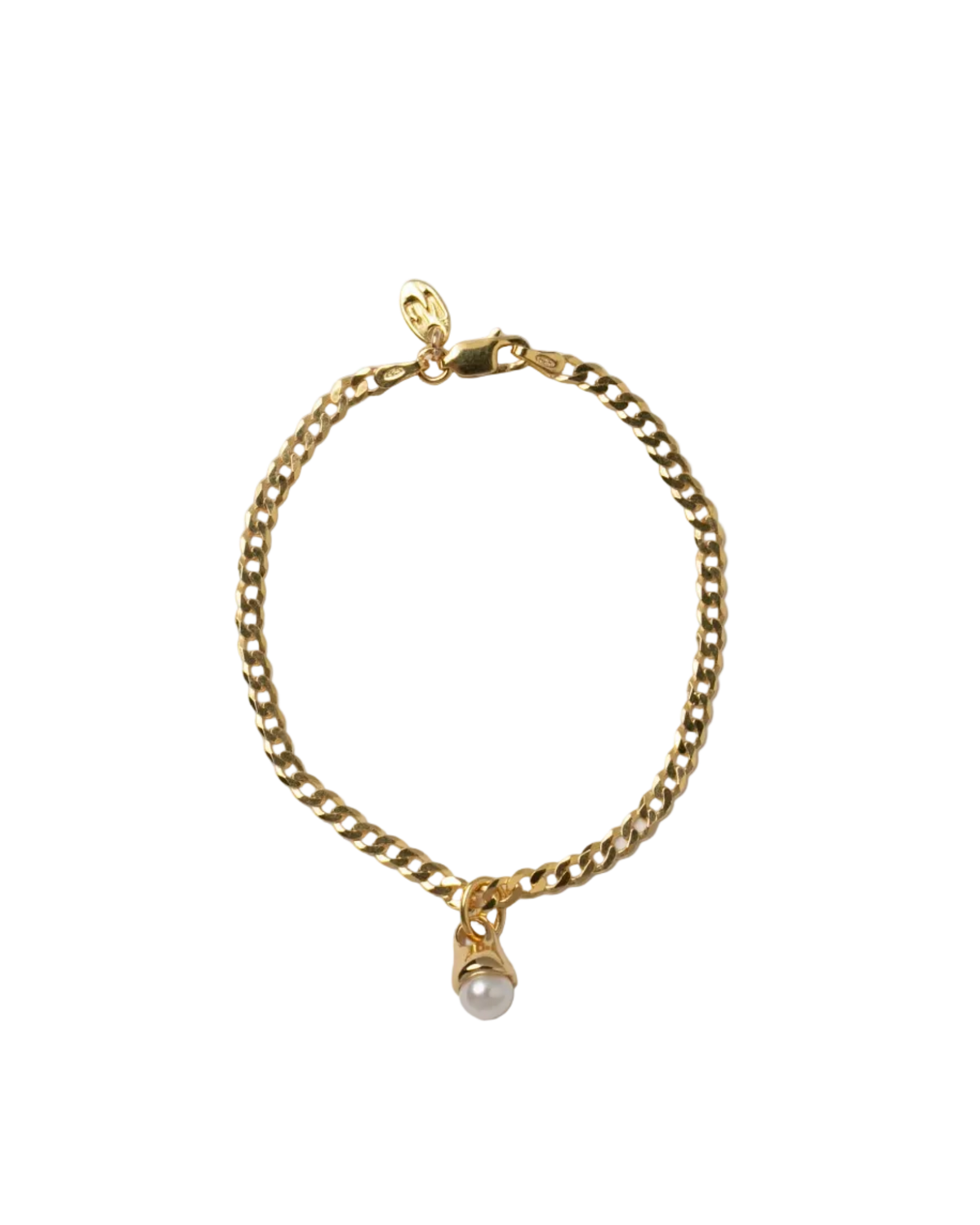 gold bracelet with a pearl charm