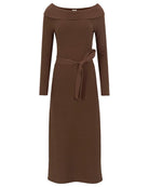 brown off the shoulder sweater dress