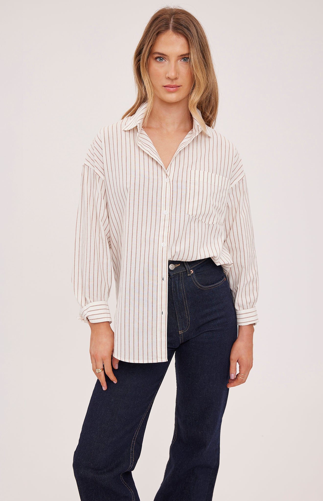 white blouse with tan stripes
