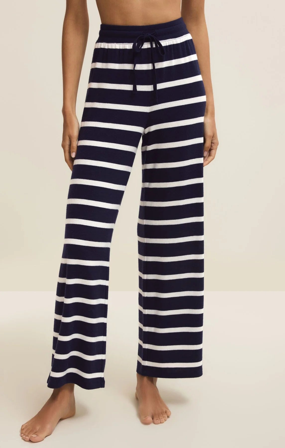 wide leg lounge pant with navy and white stripes