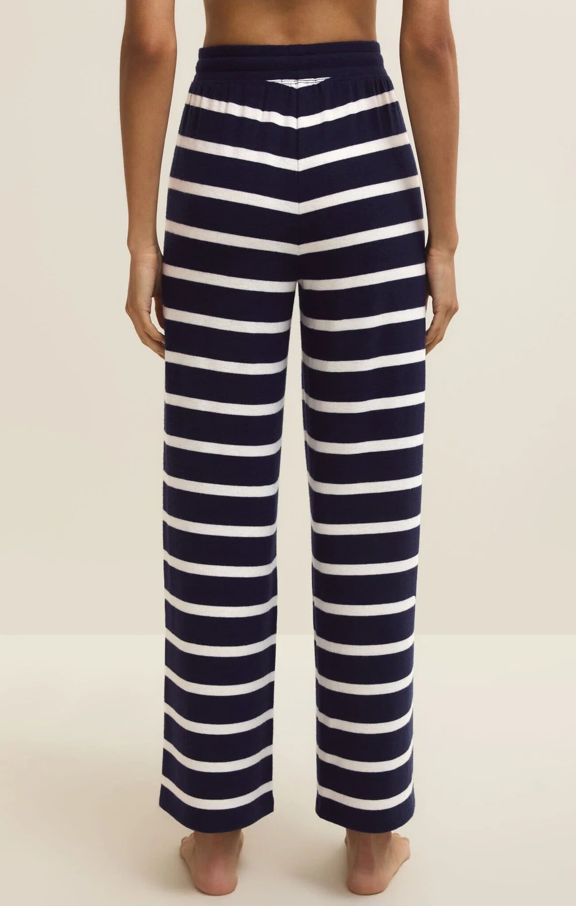 wide leg lounge pant with navy and white stripes