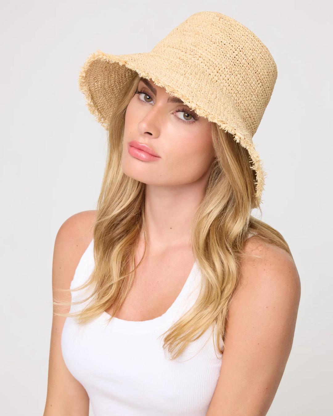 straw bucket hat in beige
