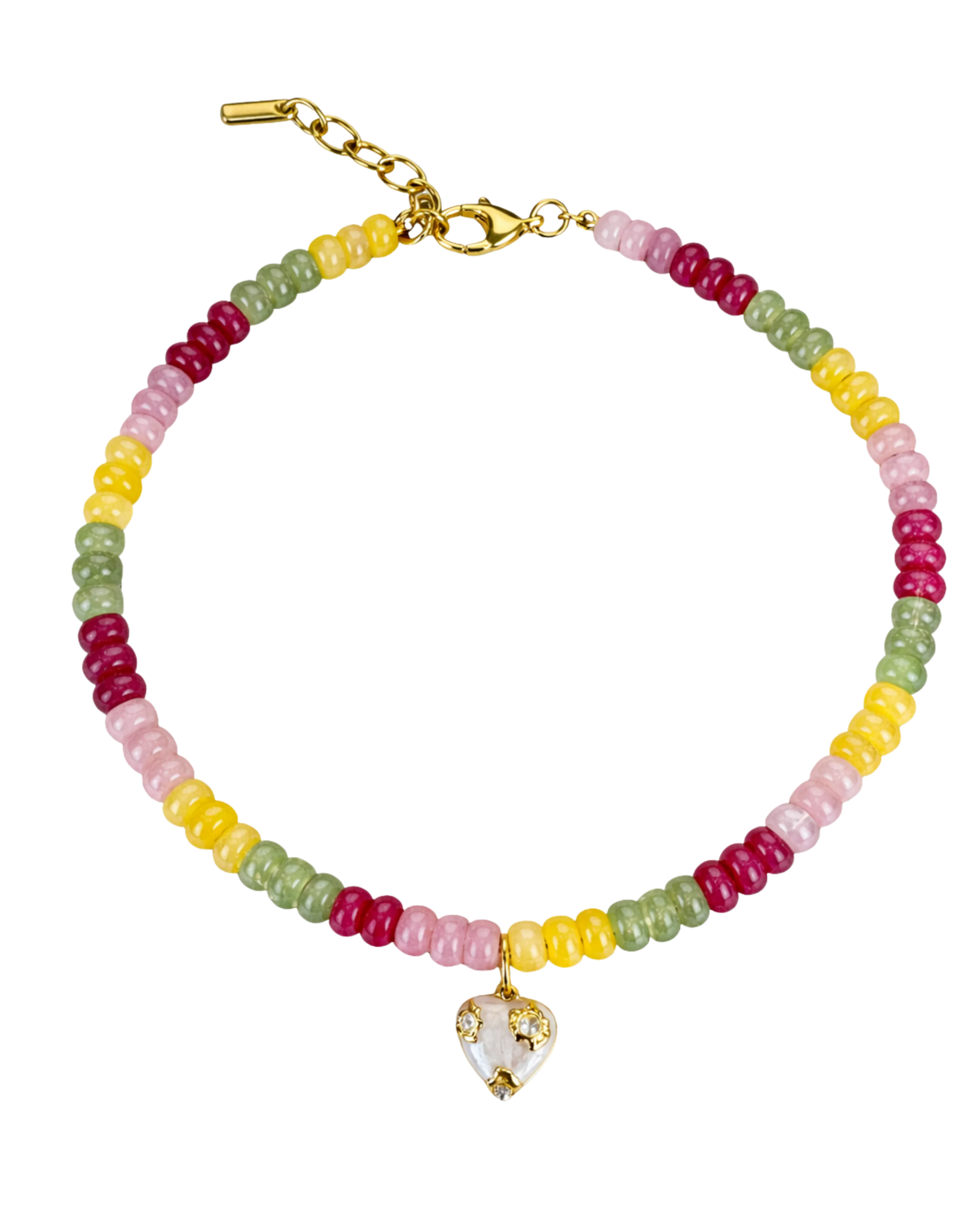 pastel beaded necklace with a heart pendant