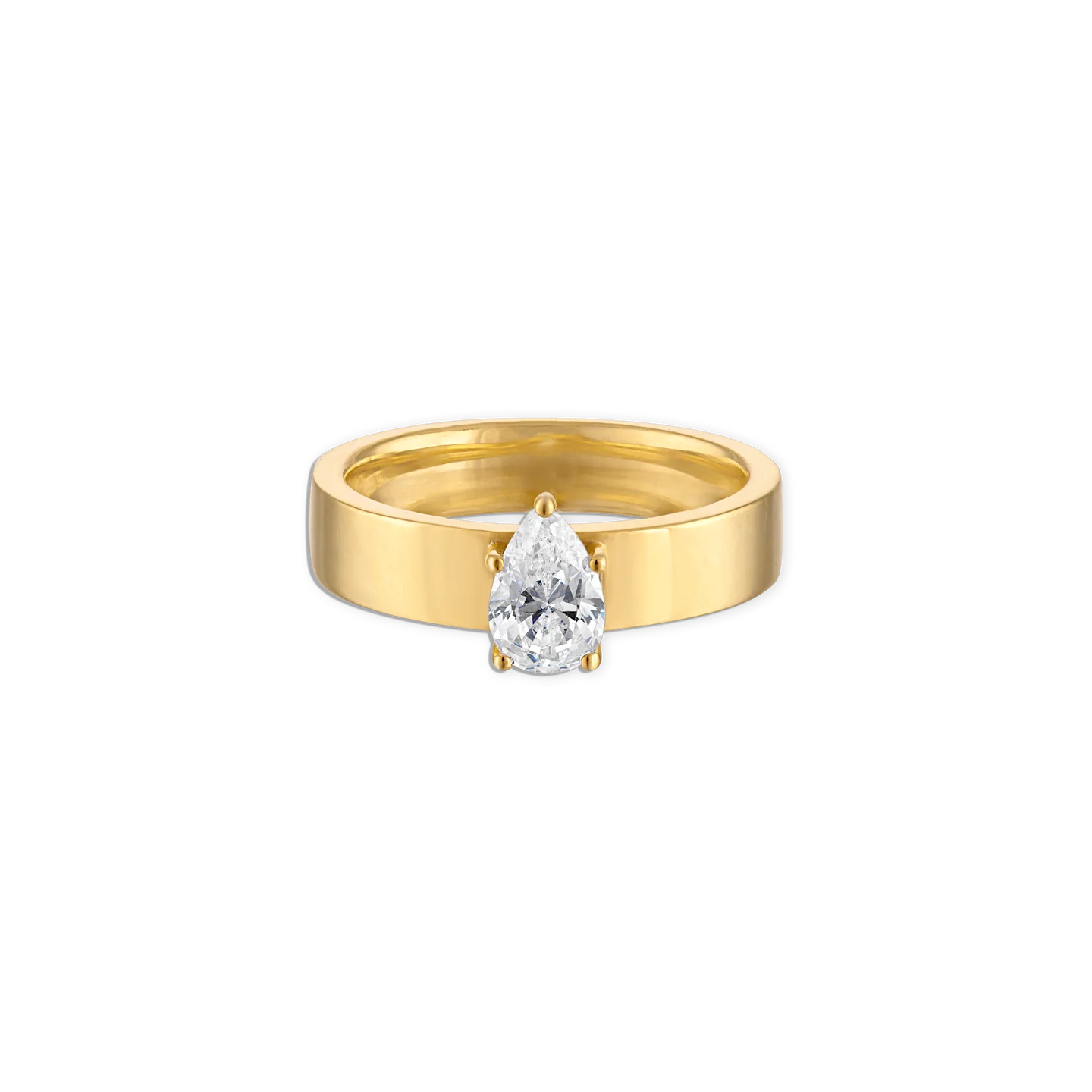 gold band with a pear shaped diamond
