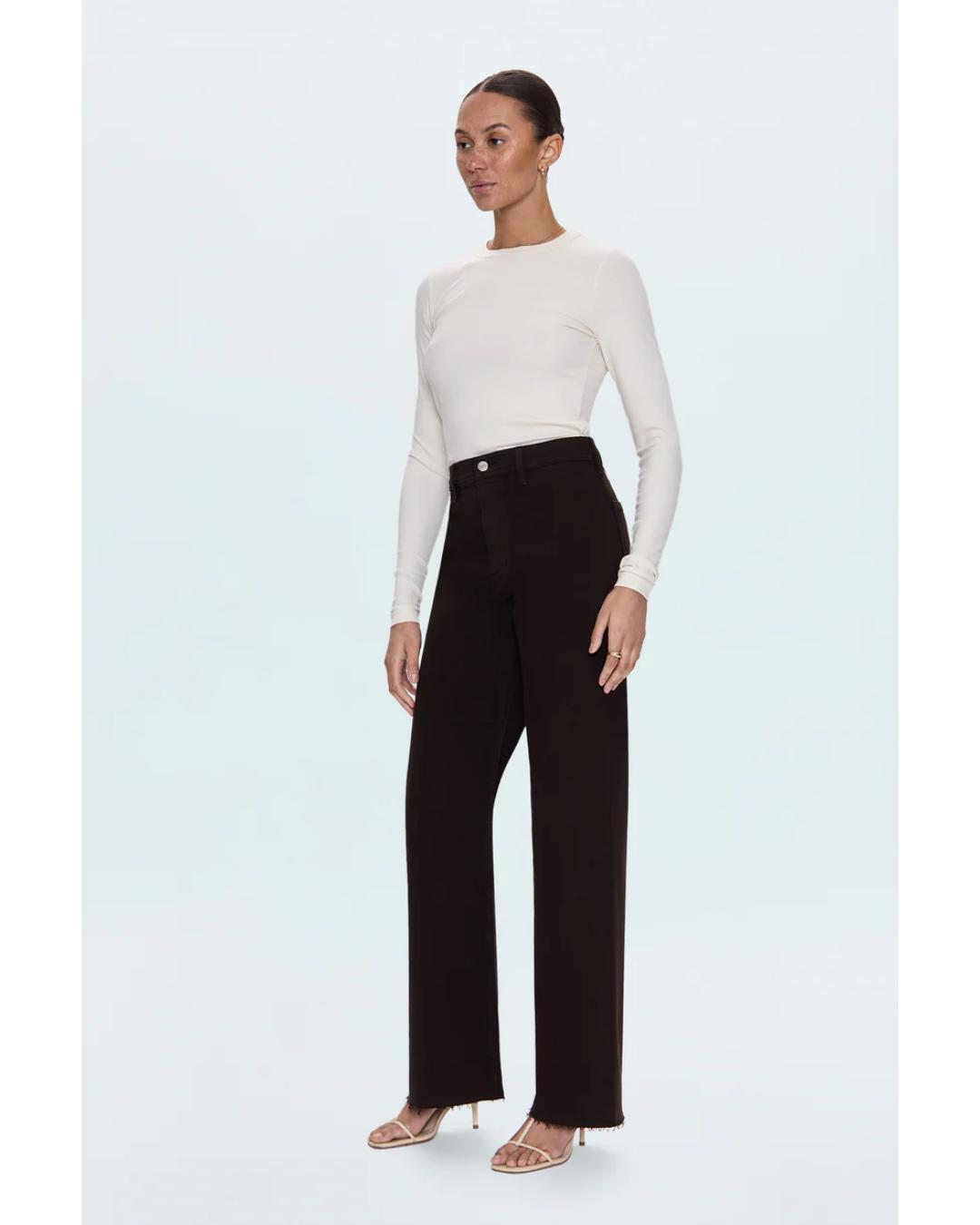 wide leg high rise brown jeans