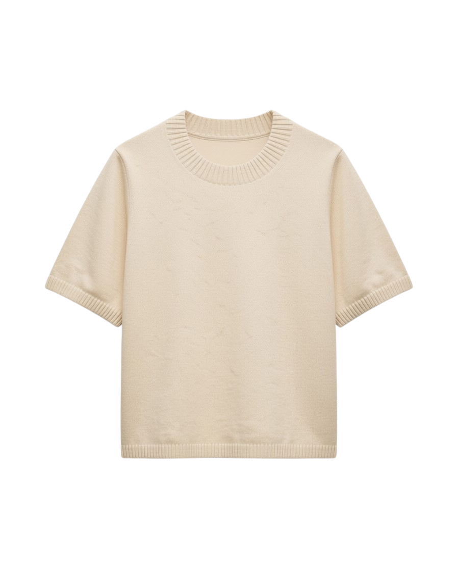 short sleeve knit sweater top in beige
