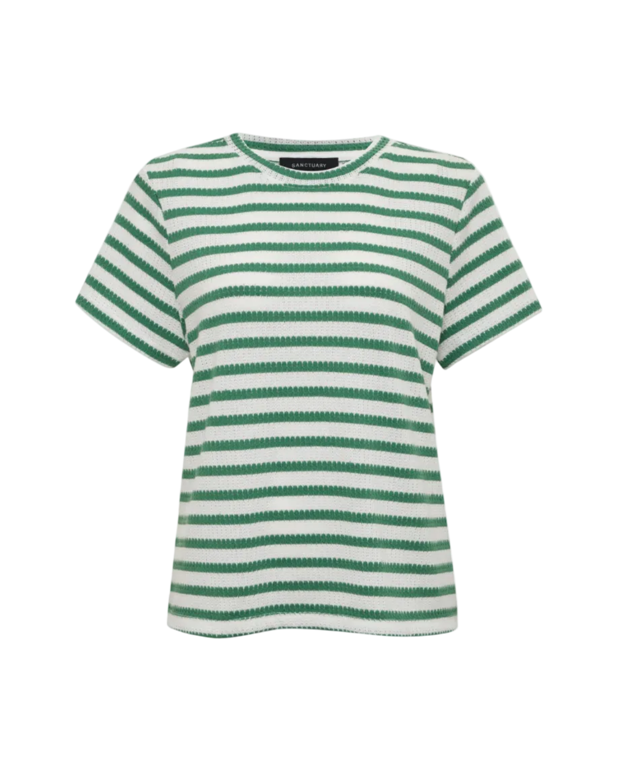 short sleeve striped shirt in cream and green