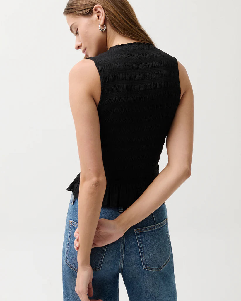 black ruched tank top with peplum bottom
