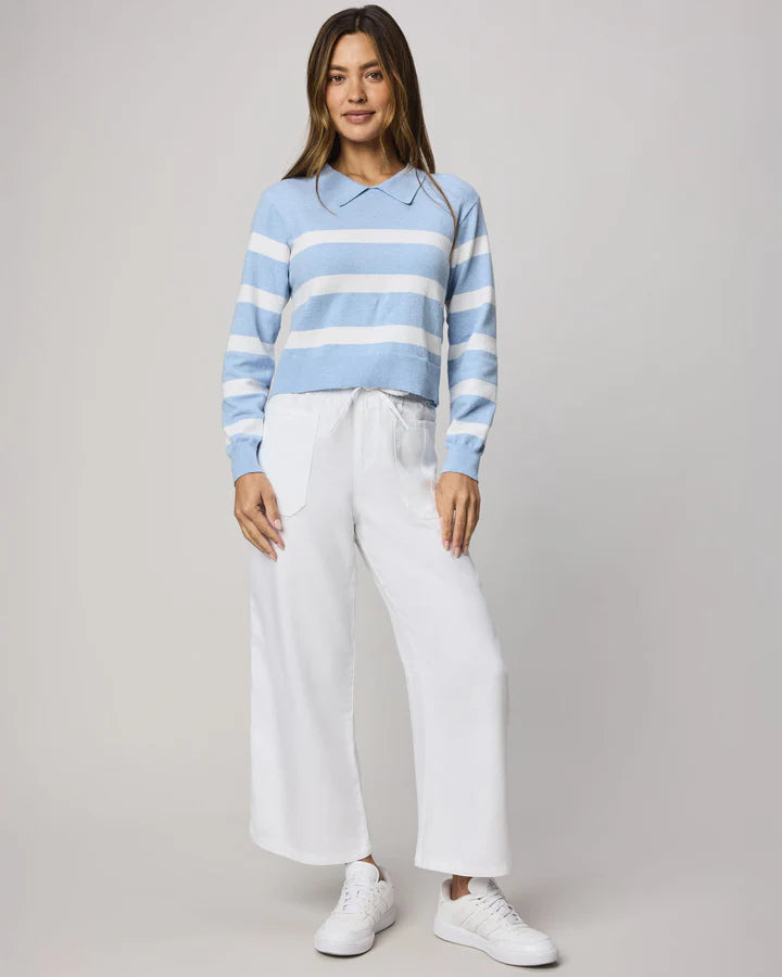 long sleeve light blue and white striped lol sweater