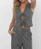 grey pinstripe front tie vest