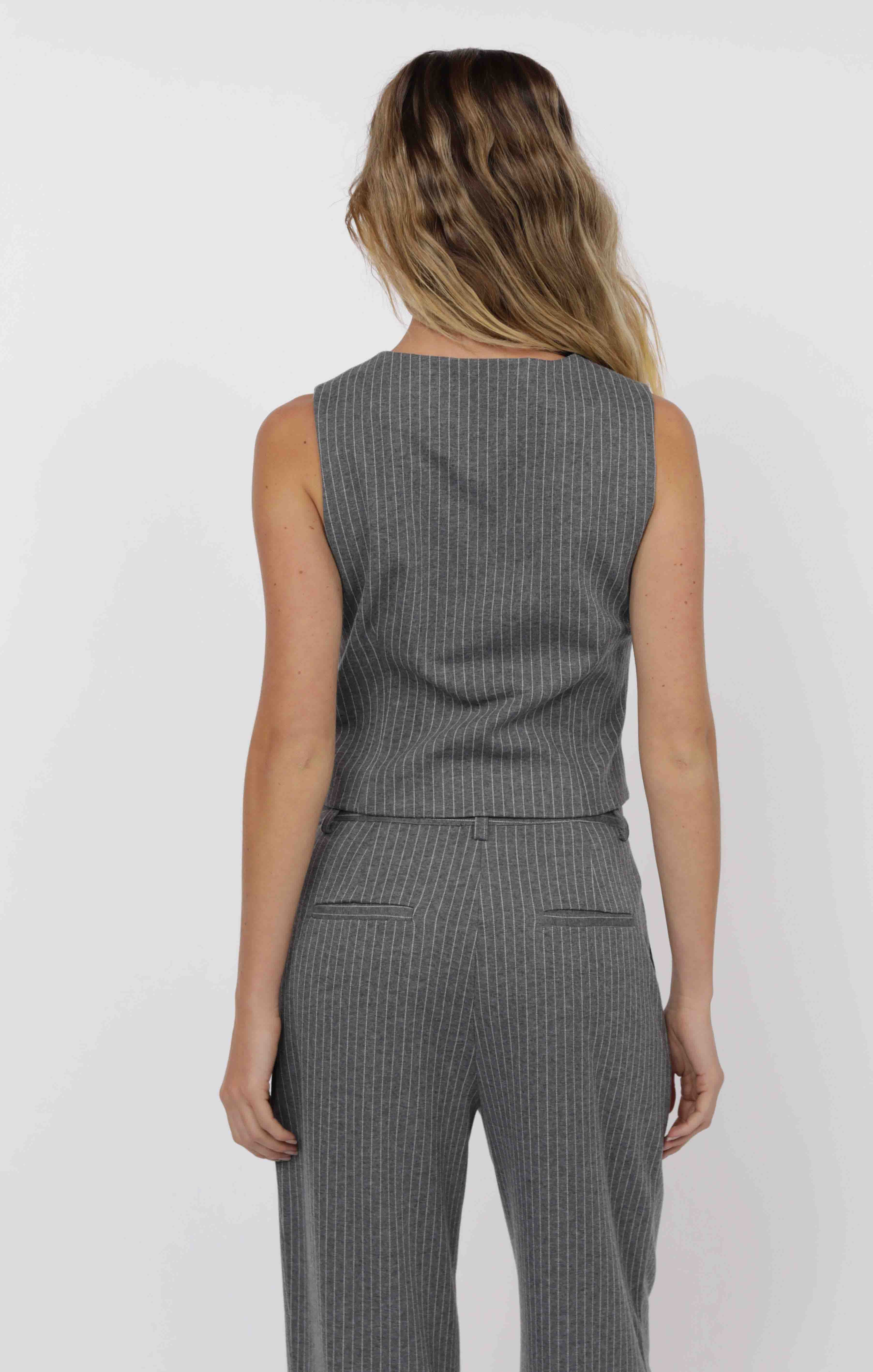 grey pinstripe front tie vest