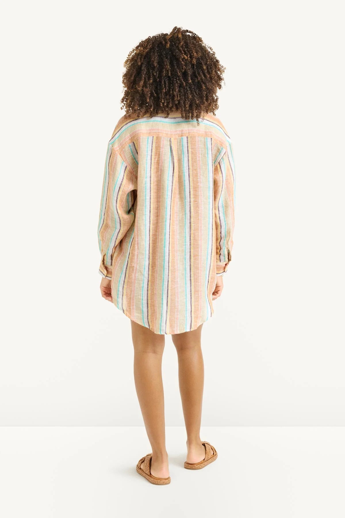 striped blouse in beige, brown and blue