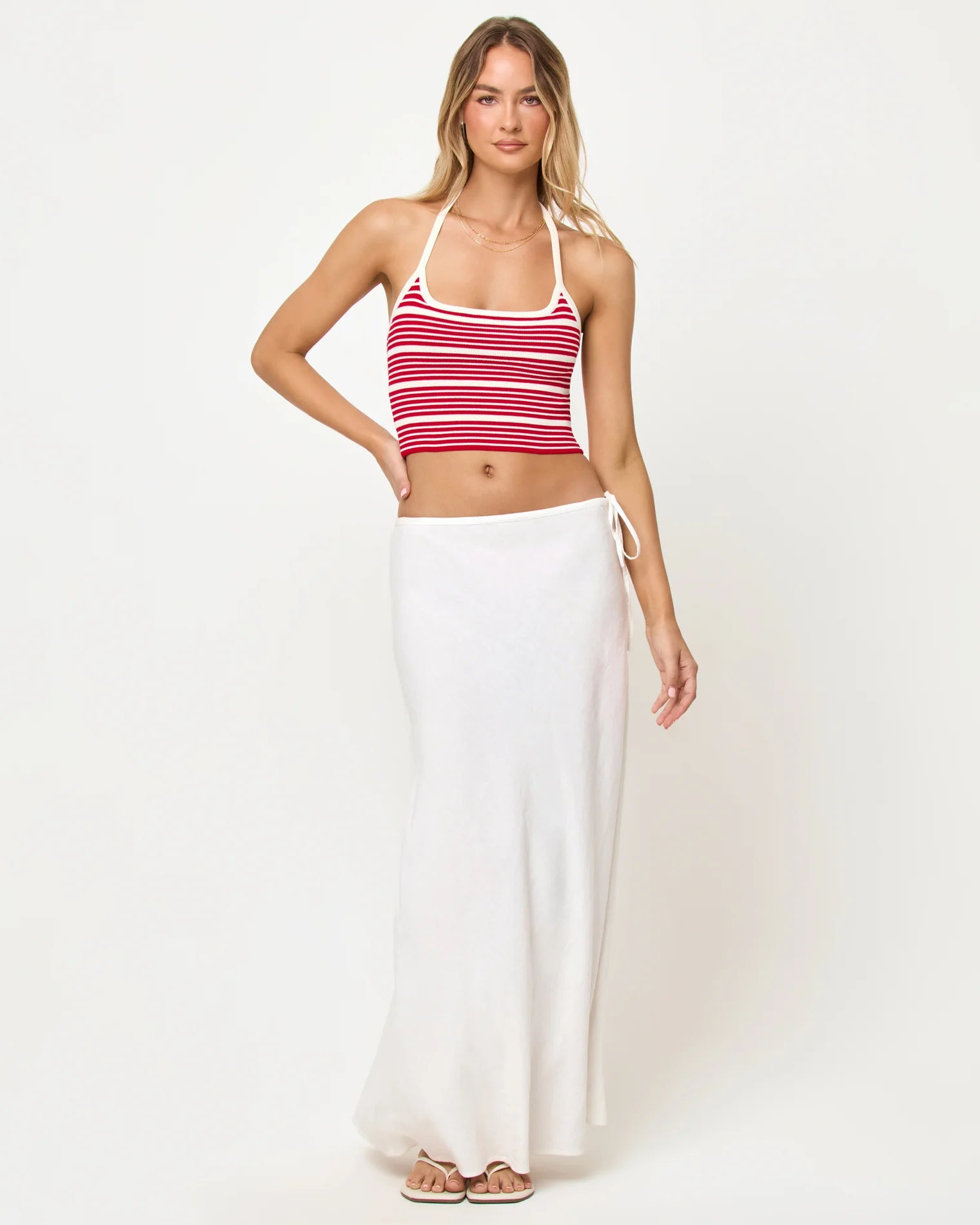 red and white stripe halter tank top