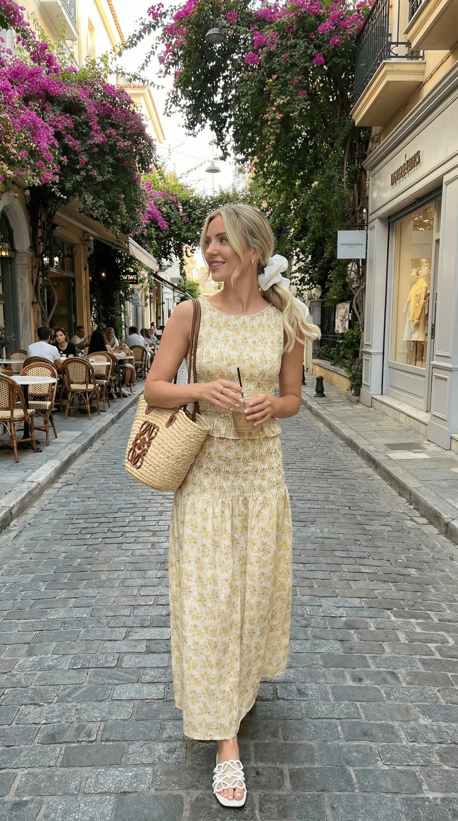 yellow floral tank top and skirt set