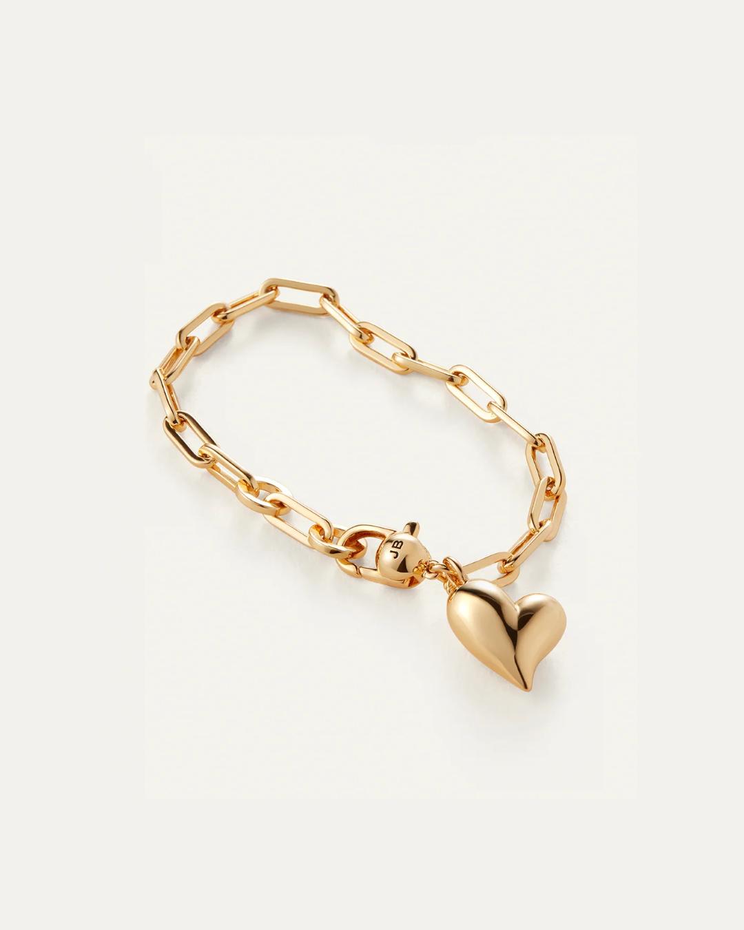 jenny bird link bracelet with heart pendant in gold