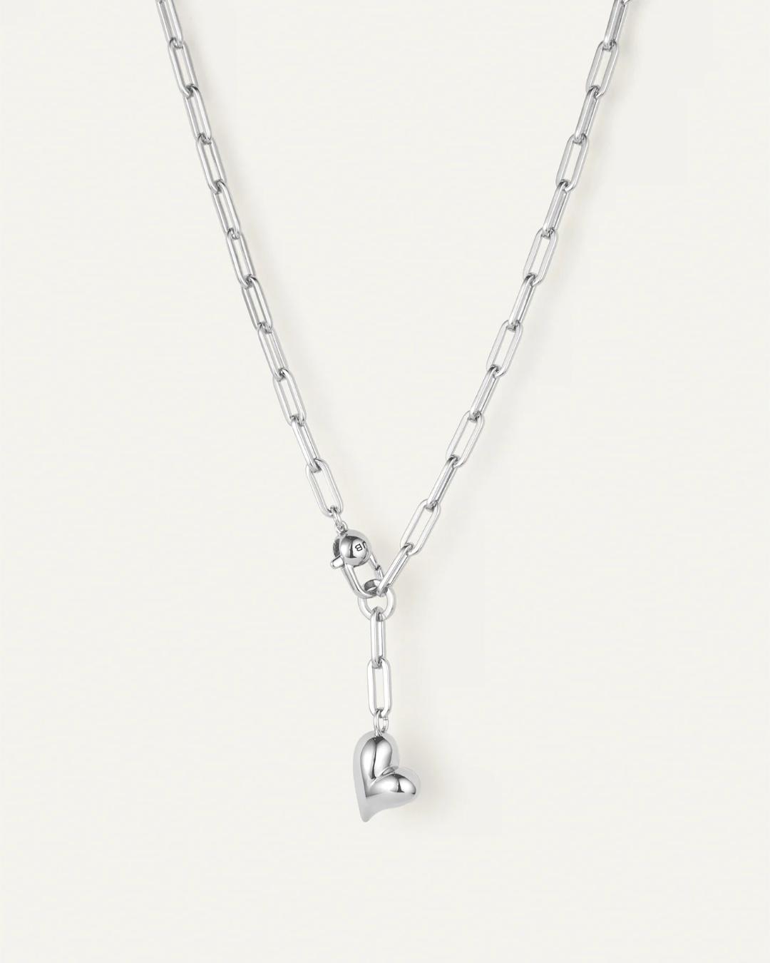 jenny bird link necklace with heart pendant in silver