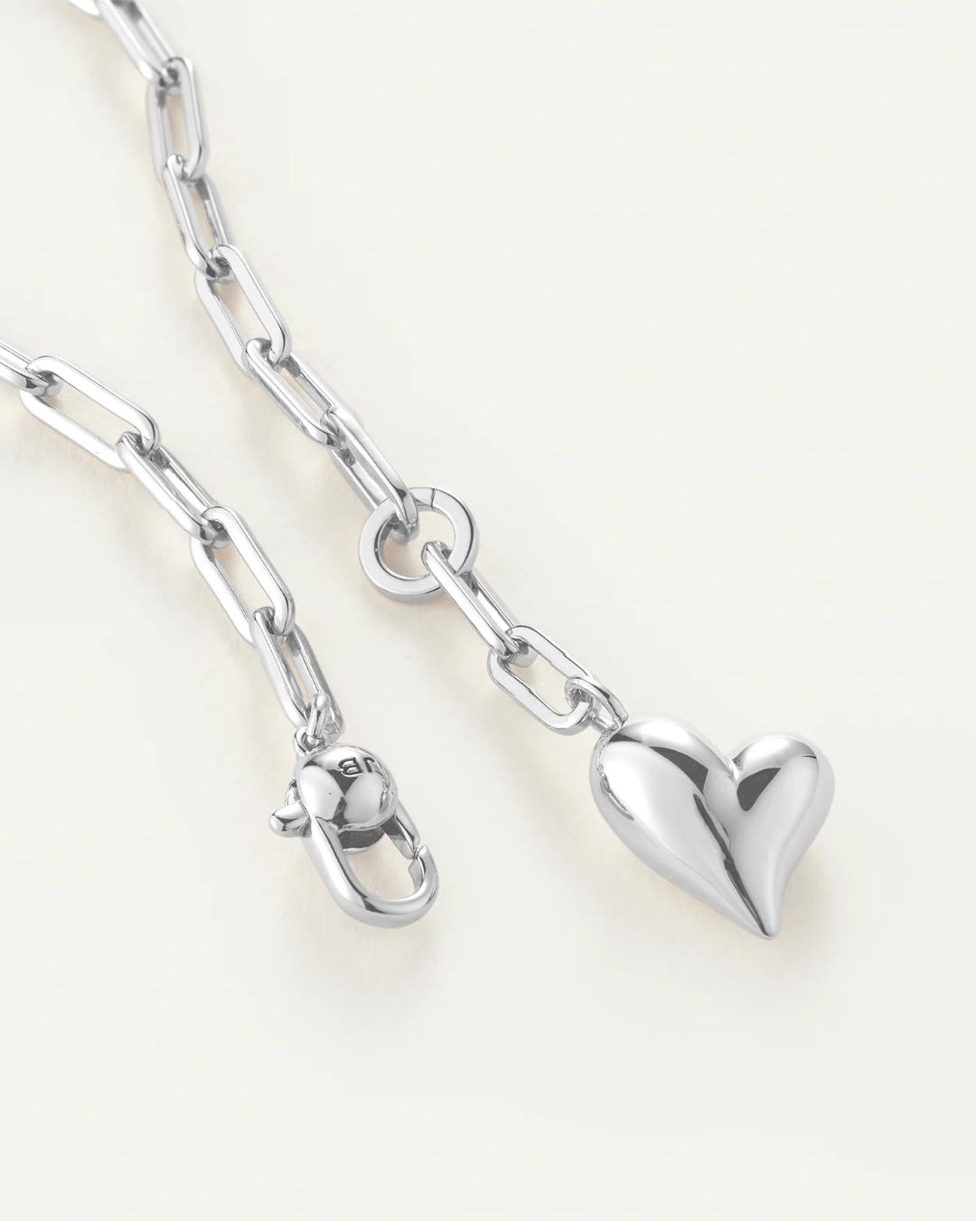 jenny bird link necklace with heart pendant in silver