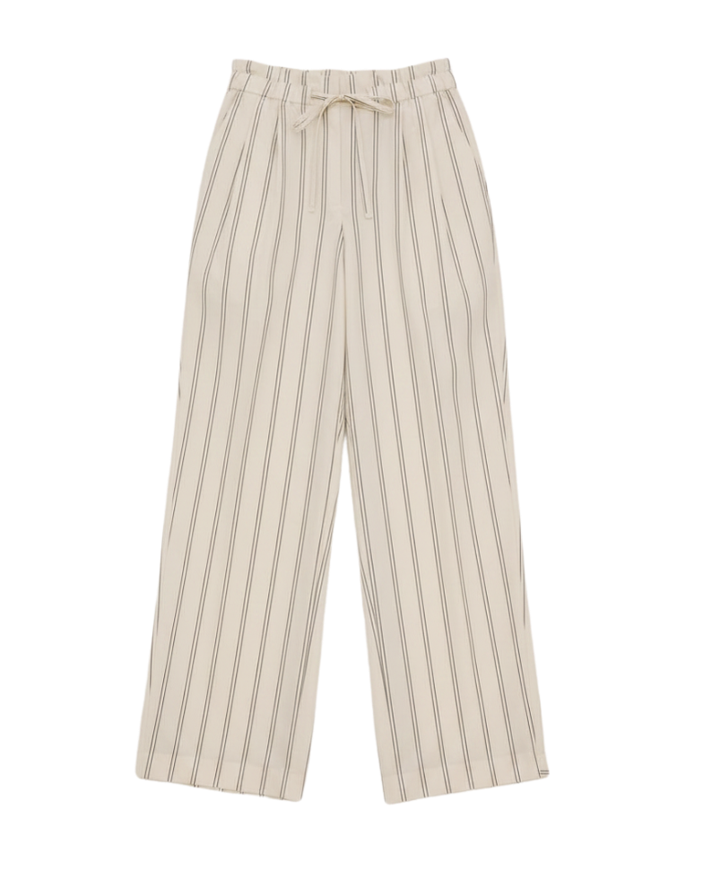 wide leg pant in cream with pinstripe