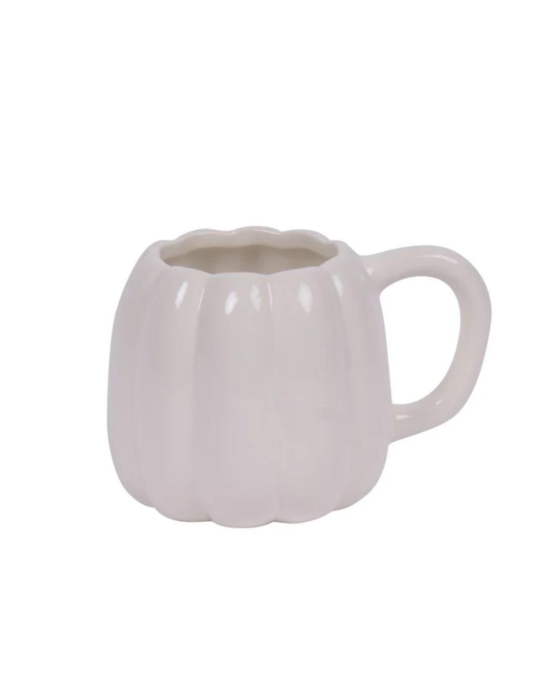 white pumpkin shaped mug