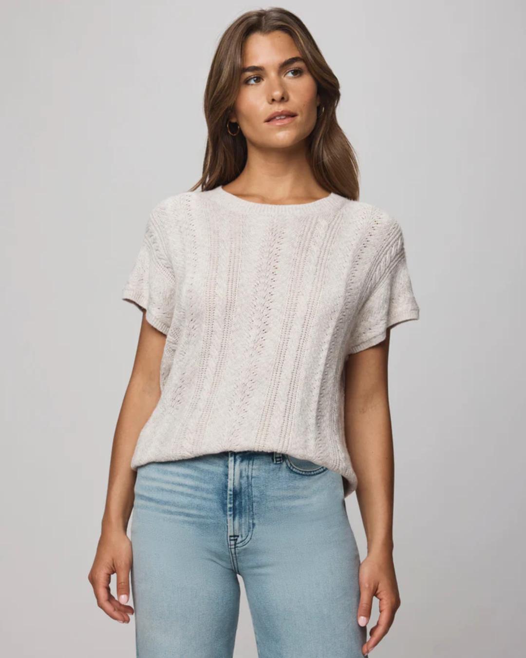 knit short sleeve top in light beige