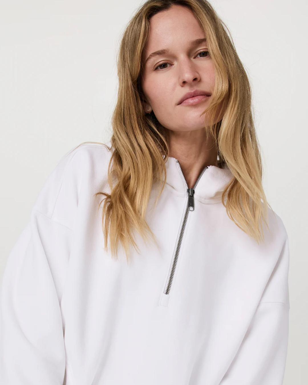 half zip hoodie in white