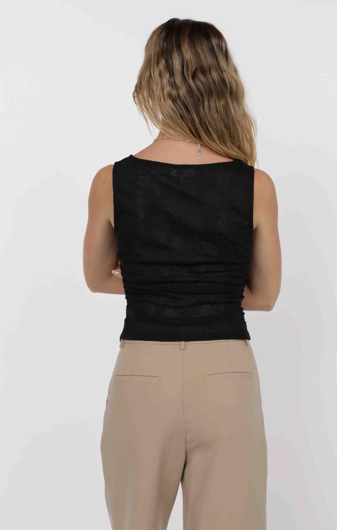 black ruched boathouse neck jacquard knit top