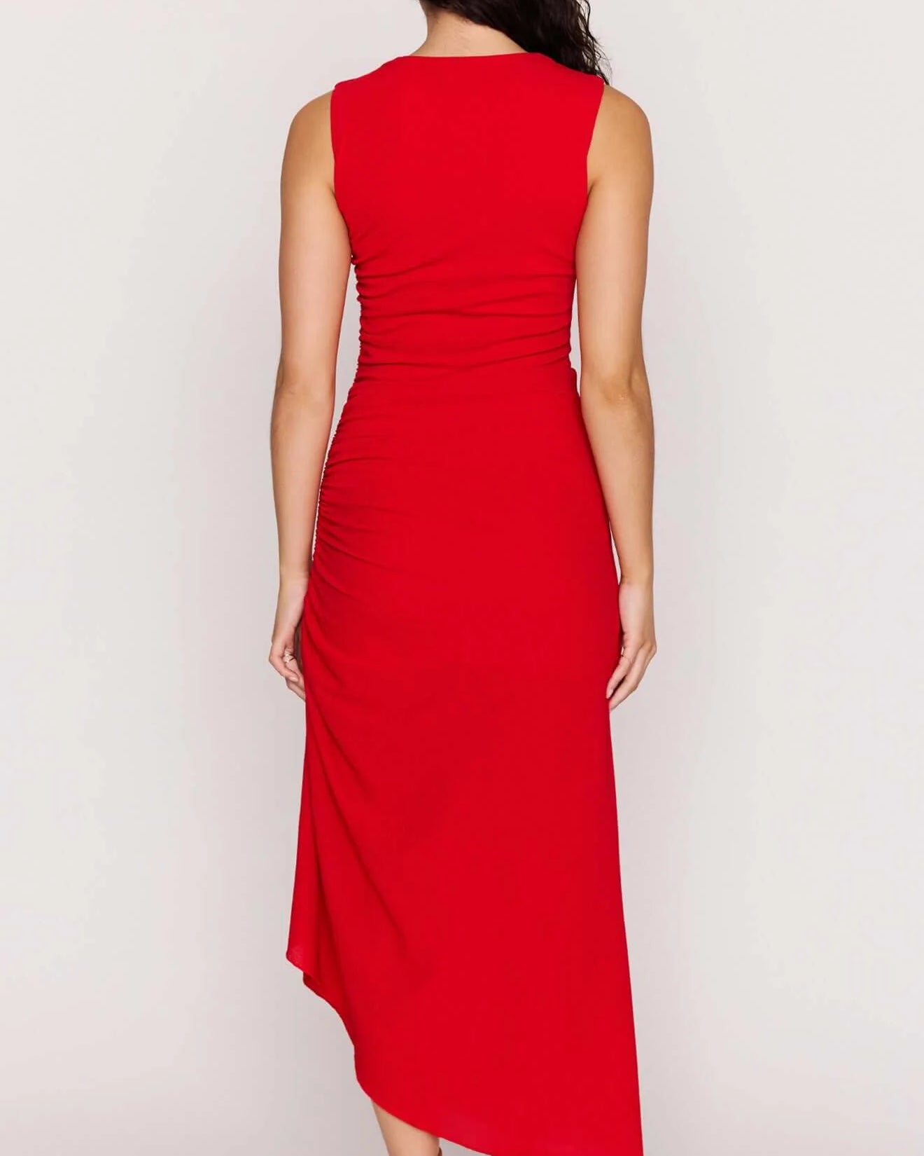 midi red sleeveless dress