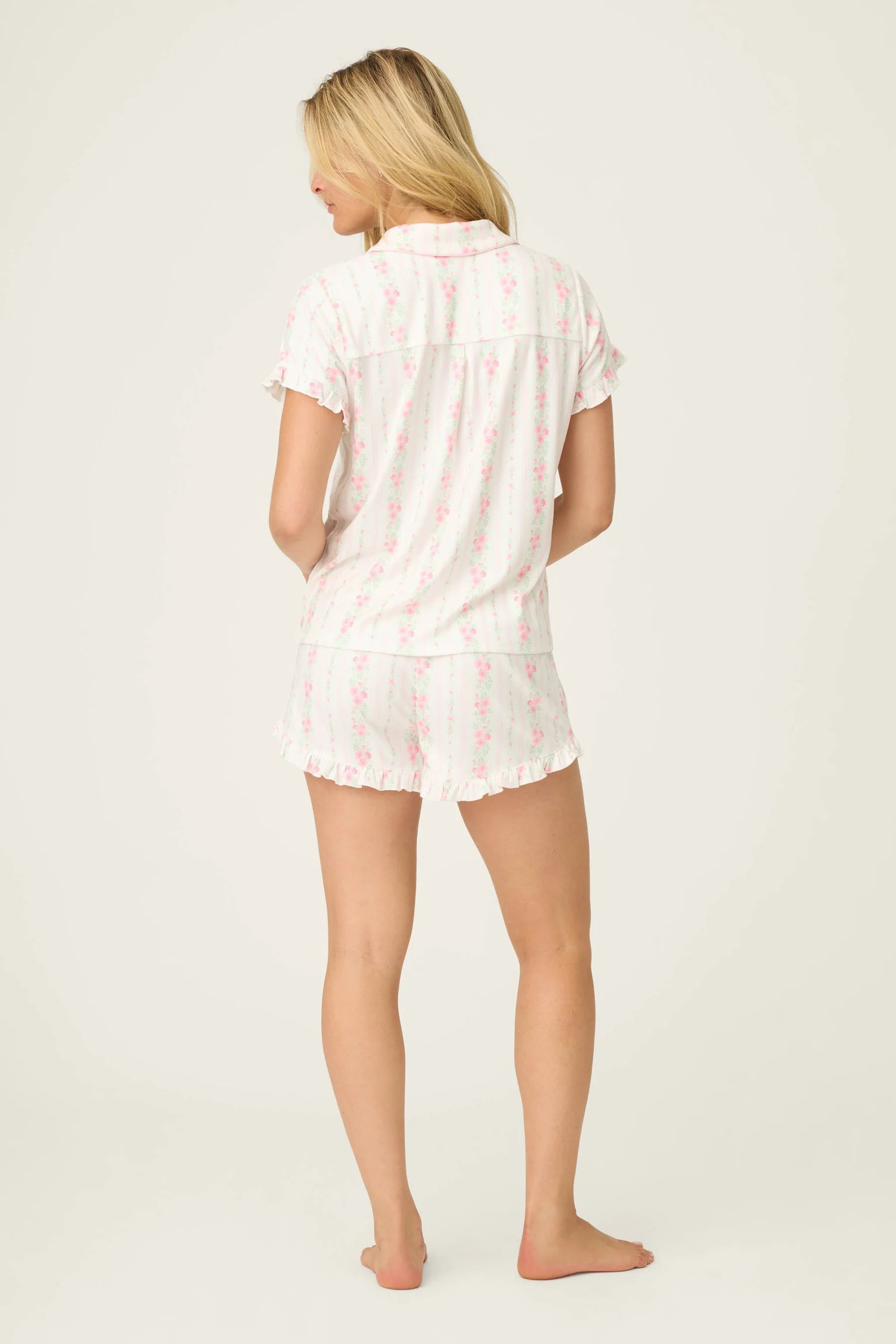 pj short in white with pink flowers
