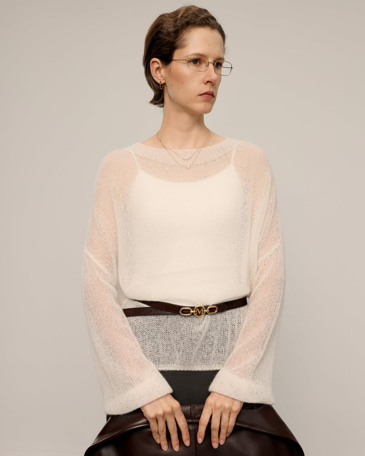white knit sweater