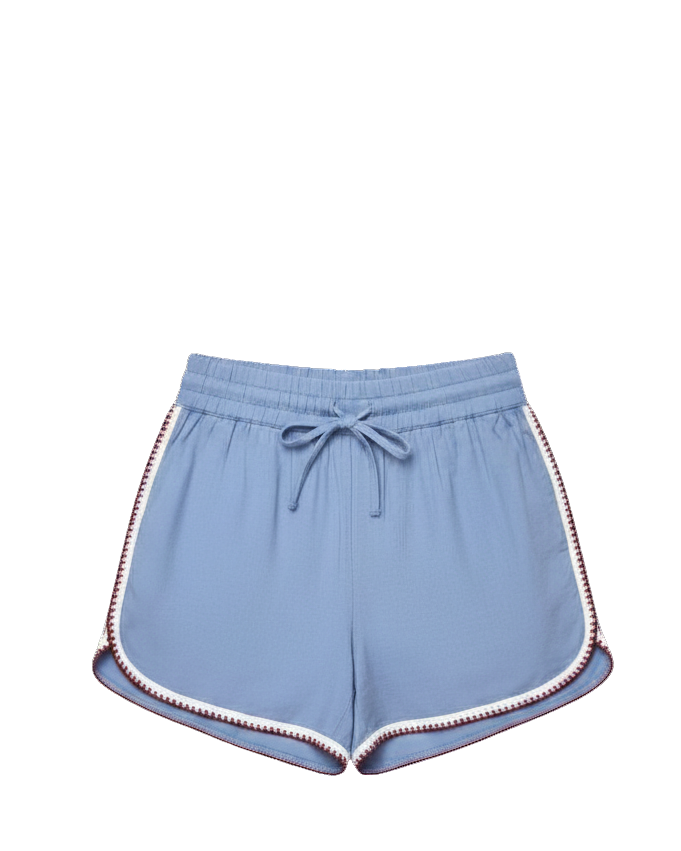 blue short with white and red trim