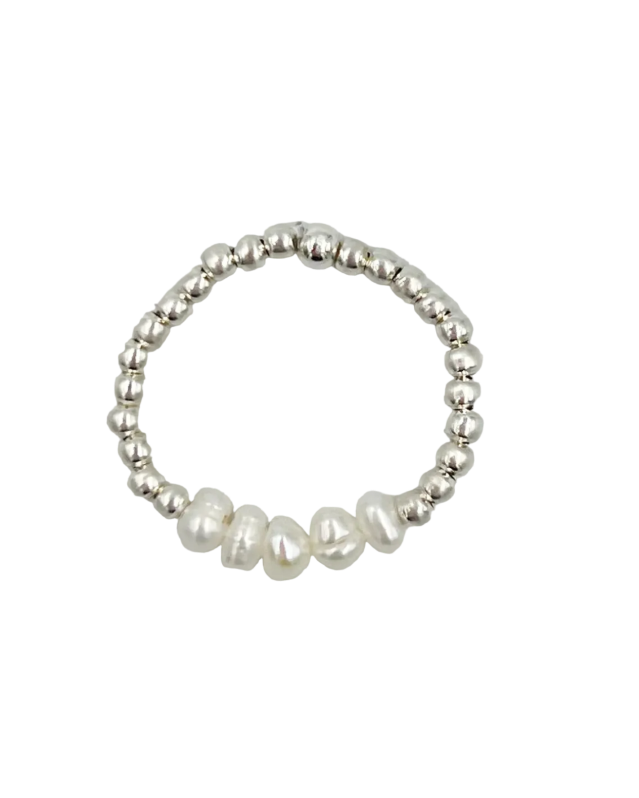 silver ring with pearls in the middle