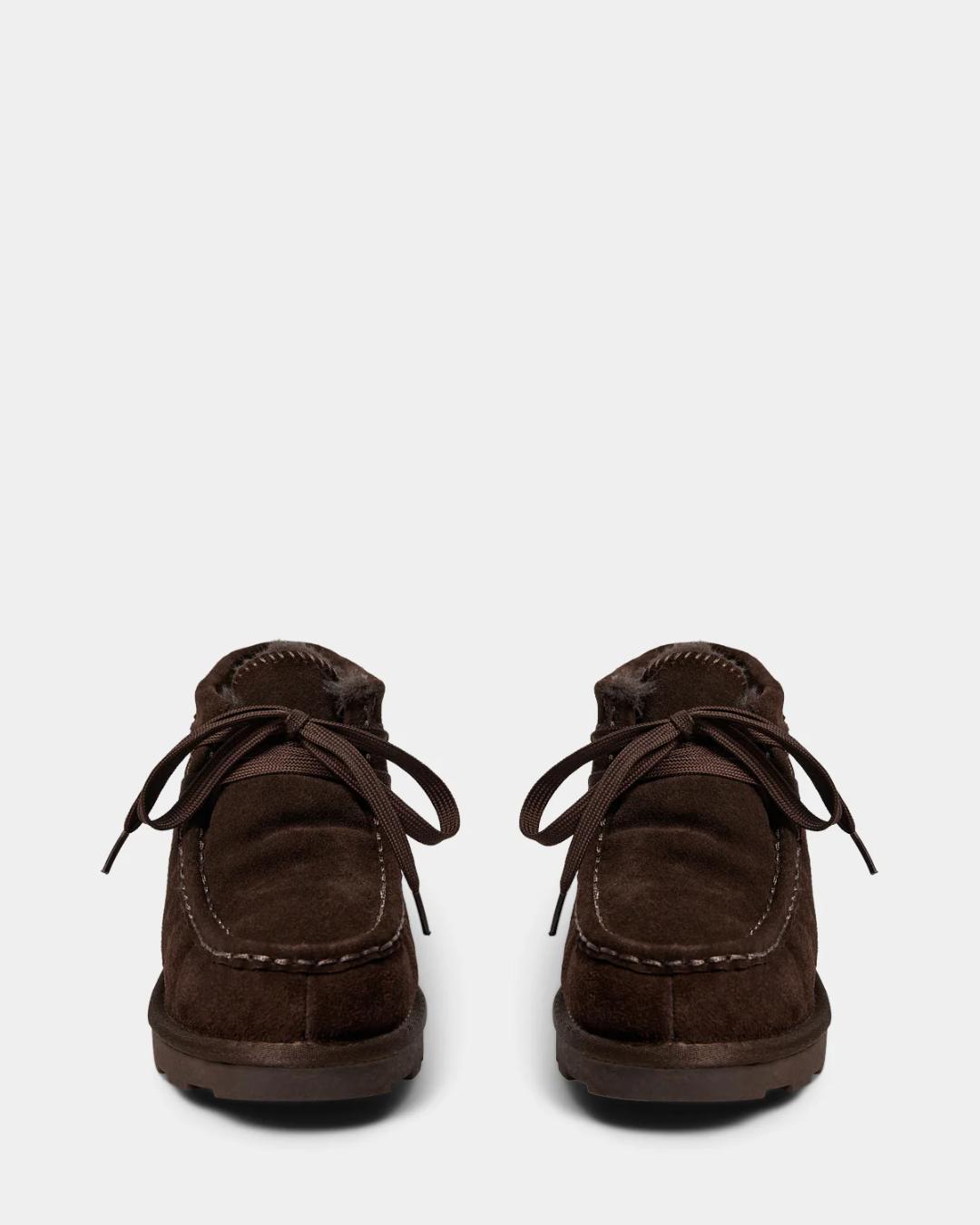 brown suede moccasin shoe