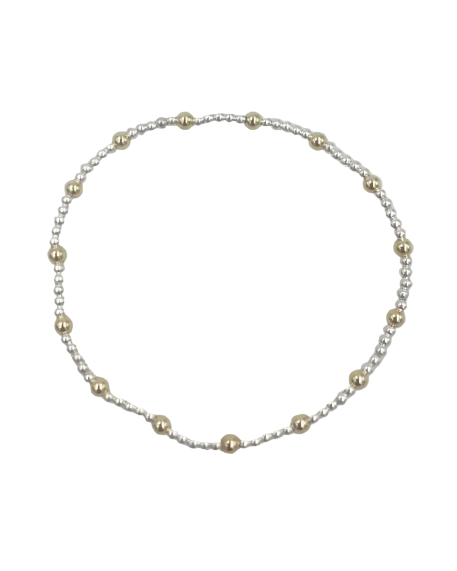 silver beaded bracelet with gold beads throughout