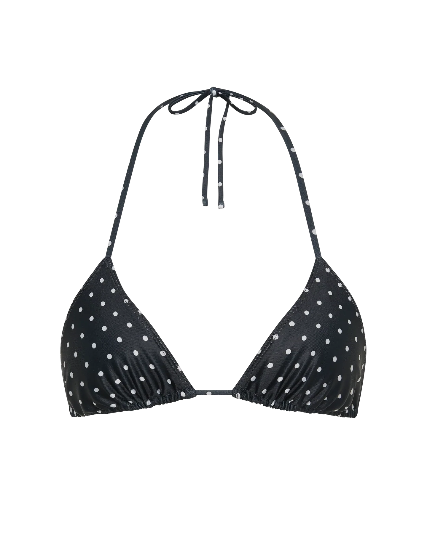 black bikini top with cream polka dots