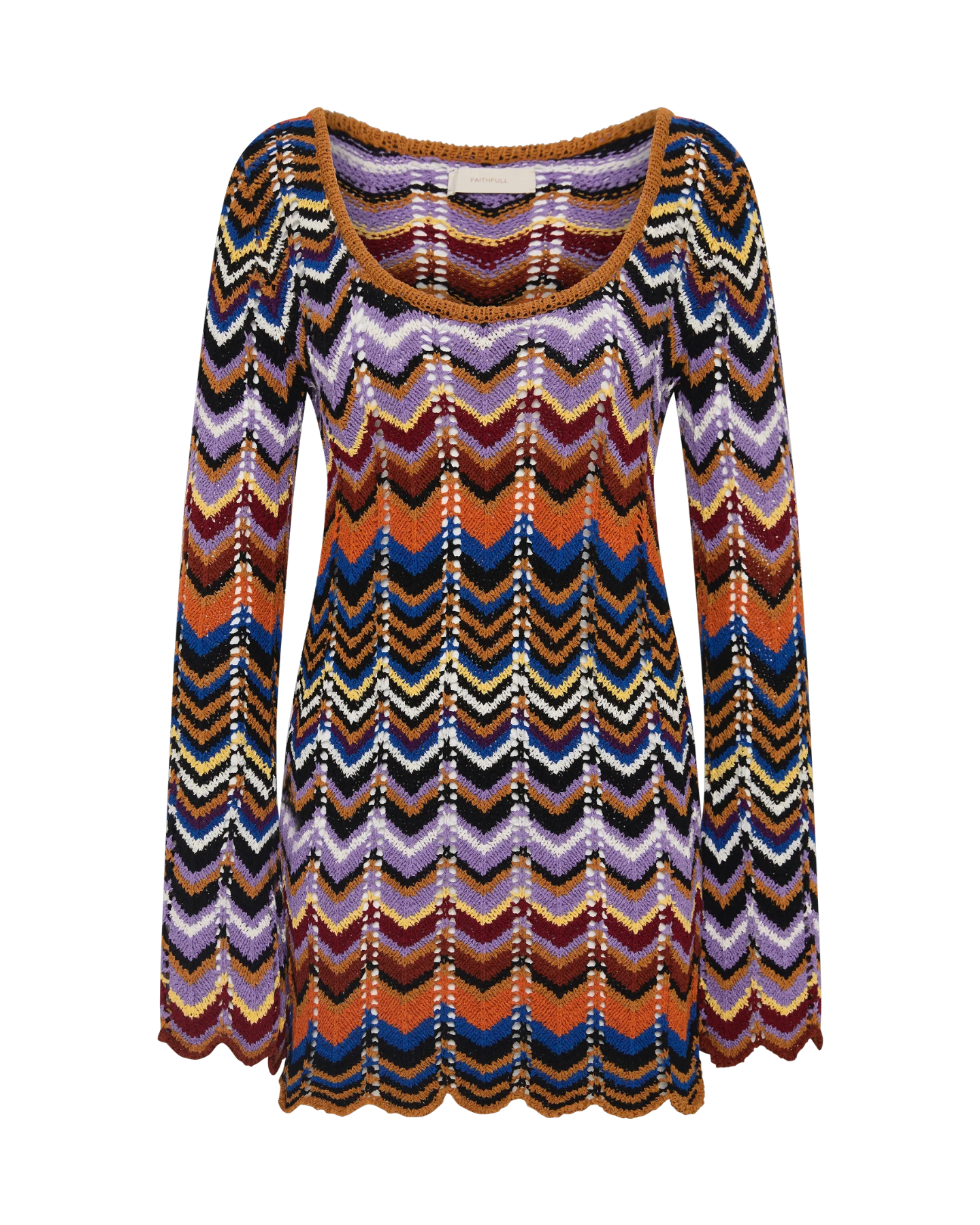 crochet multi colour long sleeve mini dress