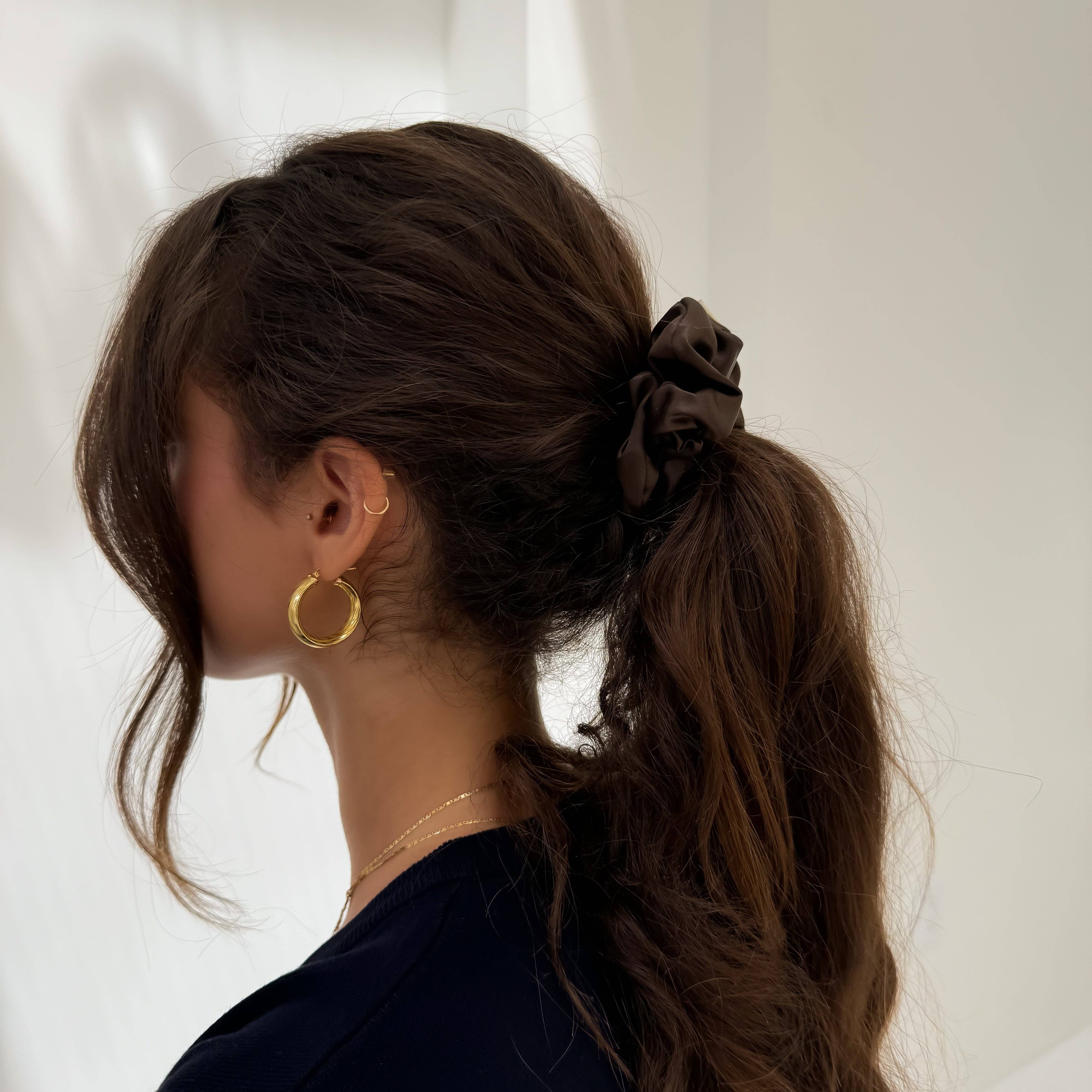 satin scrunchie in brown