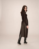 brown faux leather midi skirt