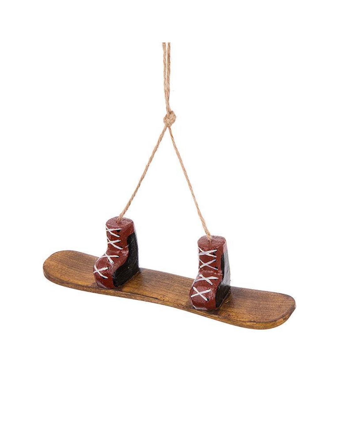 snowboard with boots ornament