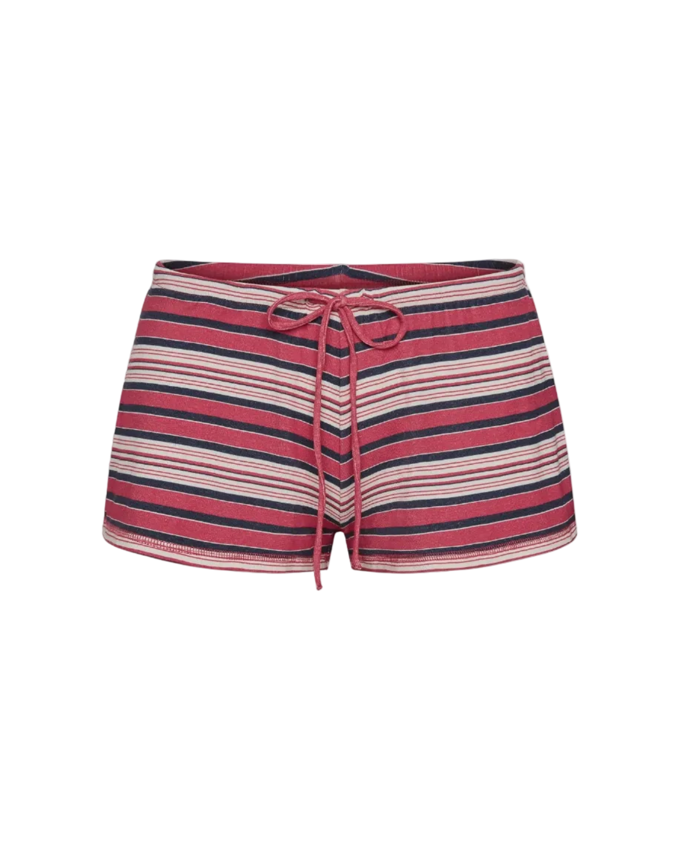 red, navy and cream striped shorts
