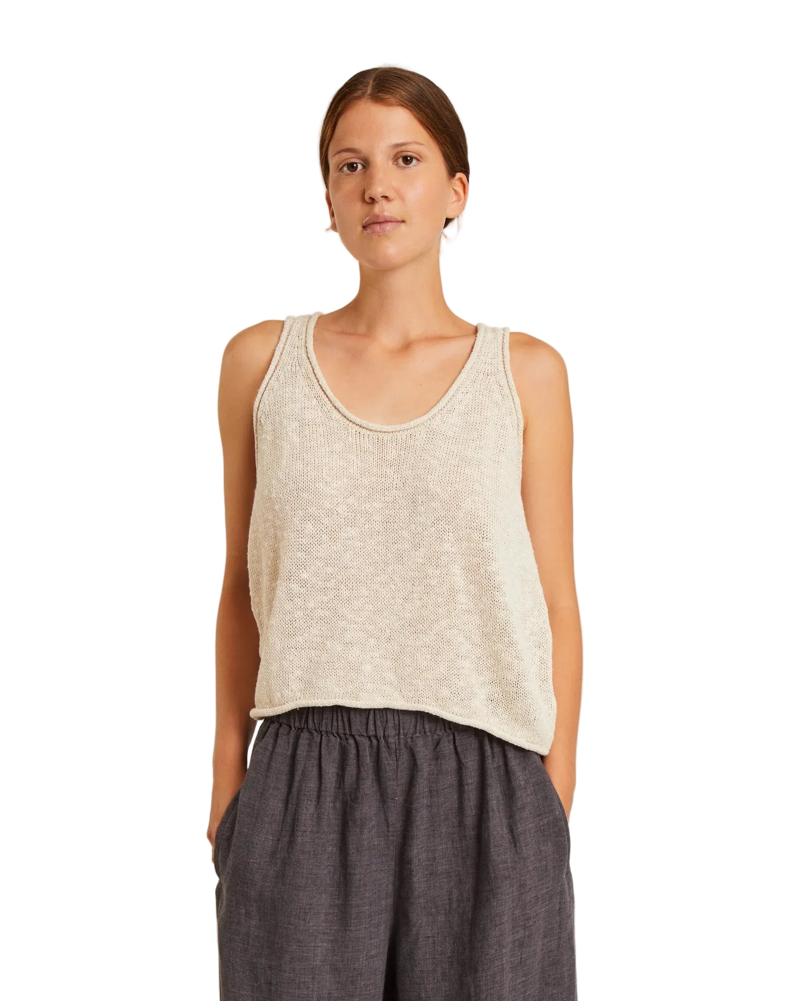 knit tank top in beige