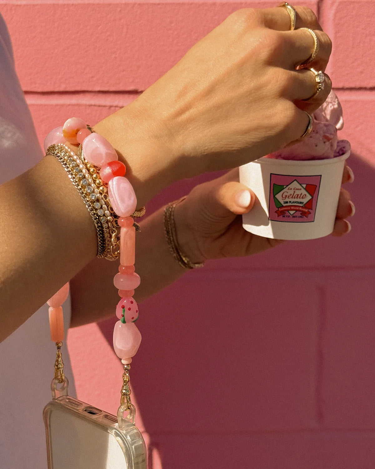 pink beaded wristlet for phone