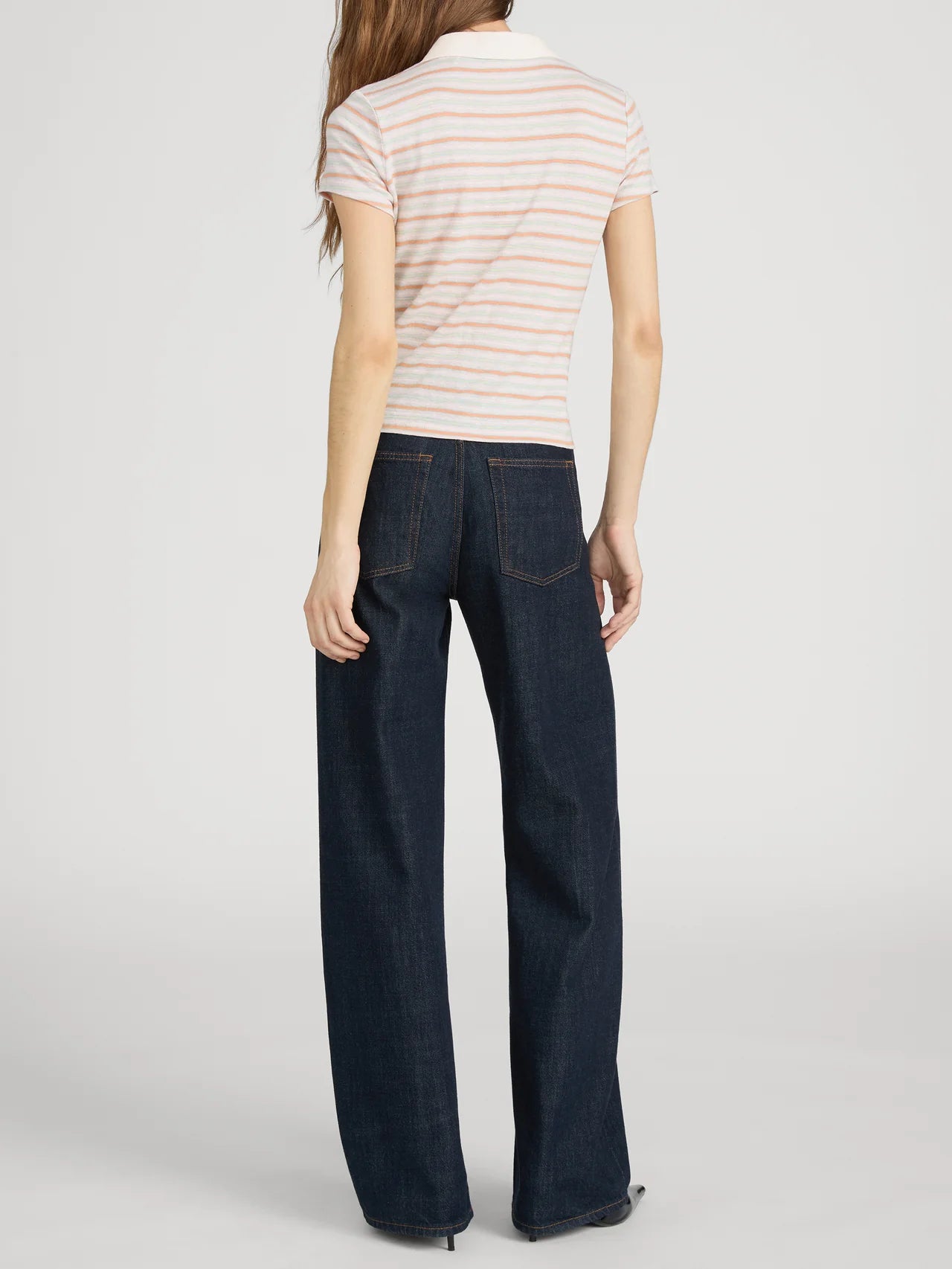 pink striped short sleeve polo shirt