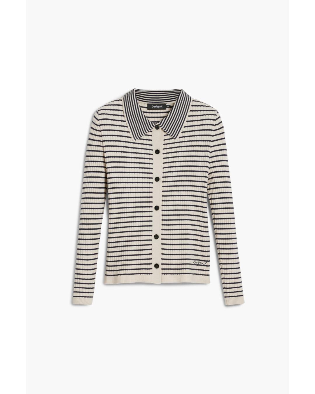 striped sweater with a collar and buttons down the front