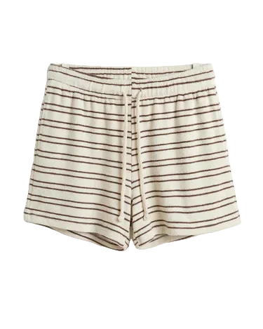 terry short in cream and brown stripe