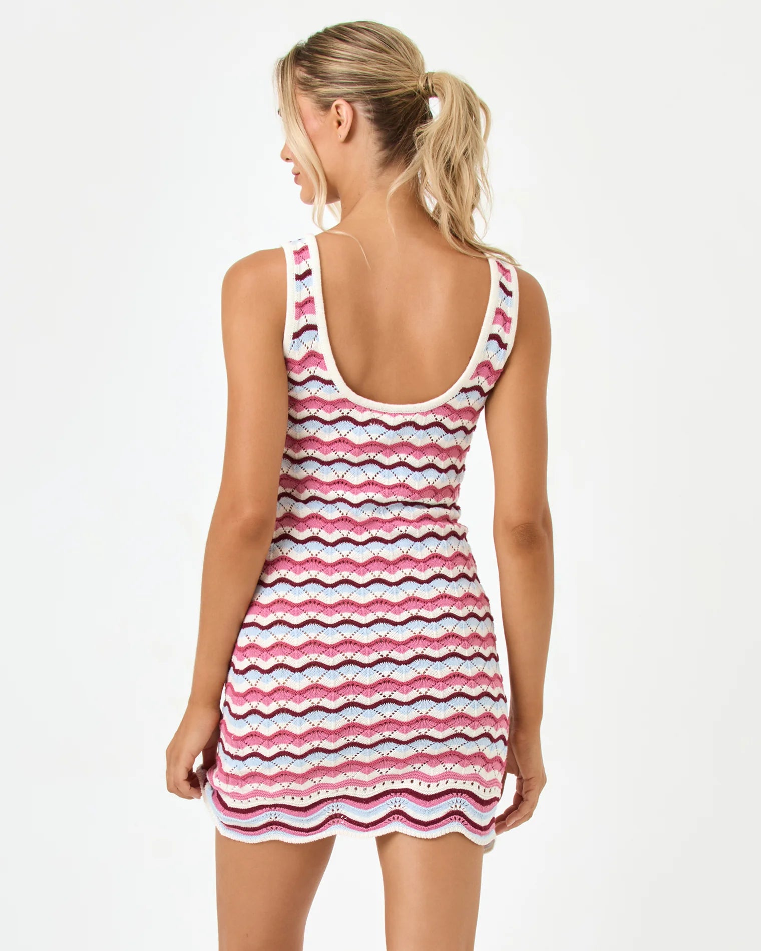 mini crochet dress in white and pink