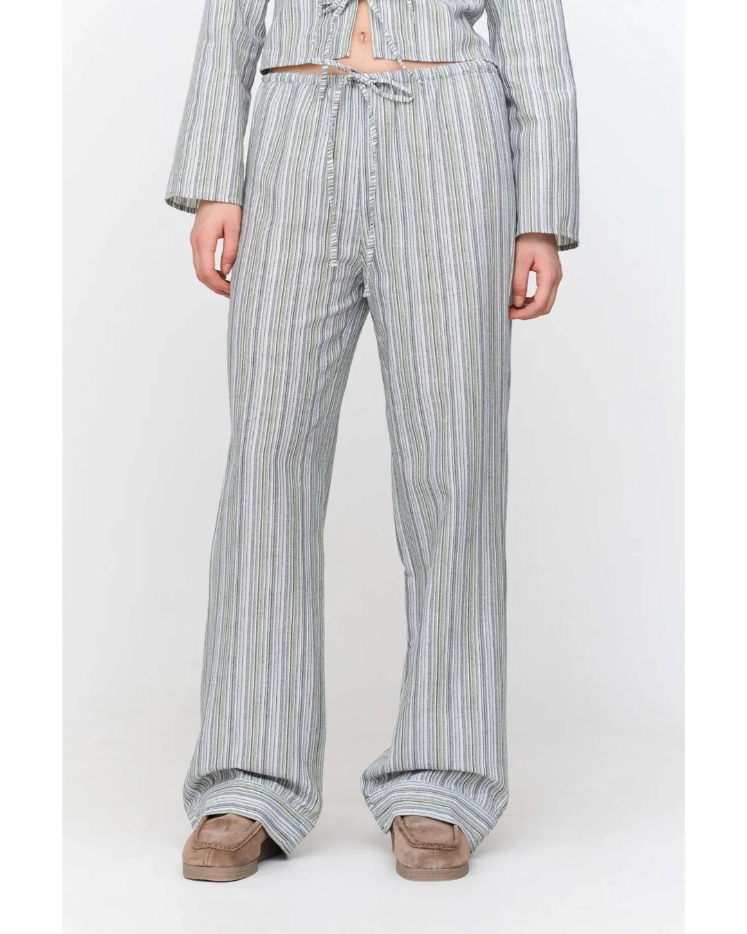 green and blue stripe wide leg pant